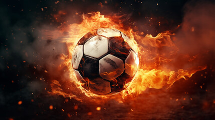 Fototapeta premium A fiery soccer ball during a game. Generate Ai