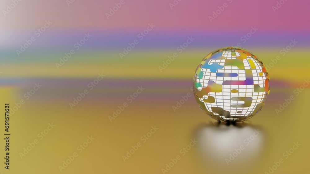 Poster metallic composite abstract sphere rolling back and forth on a metallic multicolored background. loo