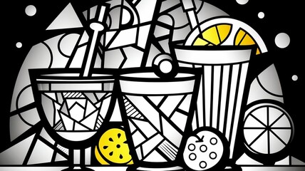 AI generative beautiful coloring page summer drinks photos