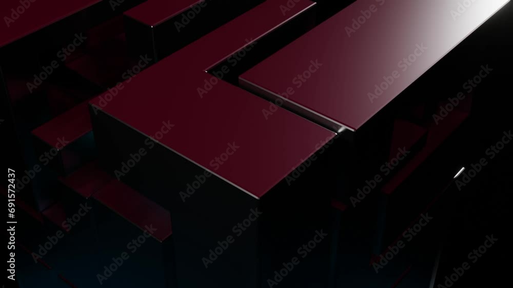 Poster composite metal abstract rectangular design rotates on black background. looping abstract animation.
