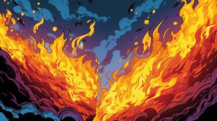 Fantastic fire and smoke backgrounds from a comic book. Hand-drawn vector art illustration. Design template page.