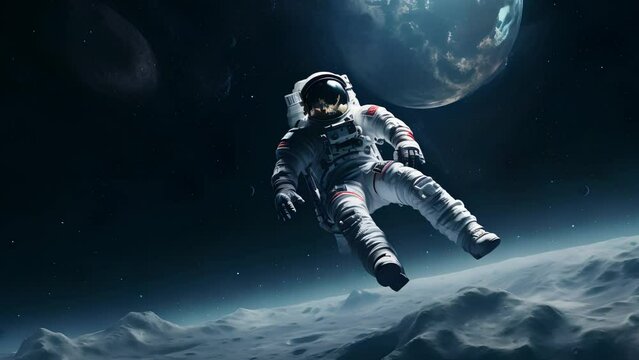 astronaut floating on the moon