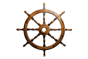 a Captain's wheel from a yacht/ship, wood, front view, in a PNG, Nautical-themed, isolated, and transparent photorealistic illustration. Generative ai