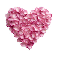  pink rose petals in the shape of a heart in a top view, isolated and transparent PNG in a Love-themed, photorealistic illustration. Generative ai