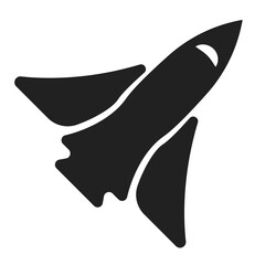 Space shuttle vector icon. Rocket logo. Space flight concept icon. Black rocket vector. Symbol of flight to the stars. Vector illustration of space race.