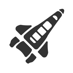 Space shuttle vector icon. Rocket logo. Space flight concept icon. Black rocket vector. Symbol of flight to the stars. Vector illustration of space race.