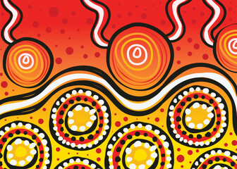 A background with aboriginal-style vector dot art in colors