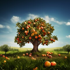 Trees of life in a fantastic fairytale setting, fruit trees in a fantastic landscape