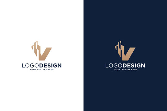 Building architecture letter V logo design.