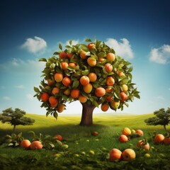 Trees of life in a fantastic fairytale setting, fruit trees in a fantastic landscape
