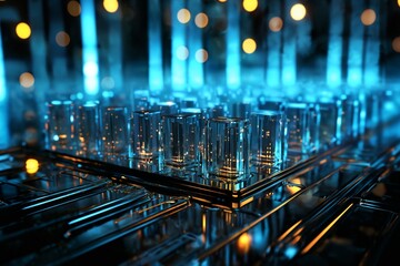 futuristic global data processing center, infrastructure for telecommunications and internet technology with virtual reality, digital future, cyberspace visualization, illumination