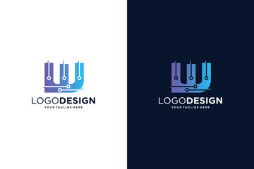 Letter W logo design for digital technology symbol. - obrazy, fototapety, plakaty