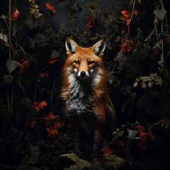 red fox in the forest, Red fox in summer forest