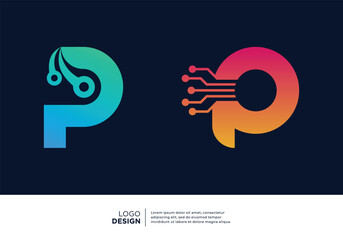 Initial letter P smart logo design. Artificial Intelligence concept. - obrazy, fototapety, plakaty