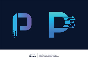 Letter P logo design collection. Abstract symbol for digital technology. - obrazy, fototapety, plakaty
