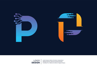 Letter P tech logo design inspiration. - obrazy, fototapety, plakaty