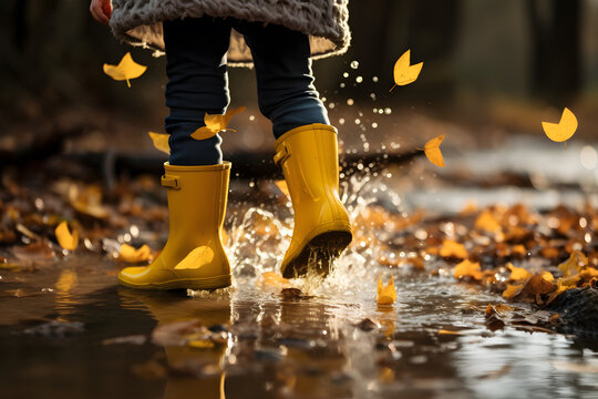 Brown and top yellow rubber boots