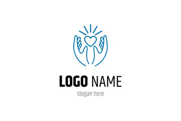 Love hand care logo design with line art design style with light effect