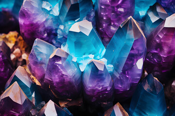 Beautiful purple and blue geodes inside crystal rock