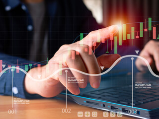 Chart and data analysis for business concept. Businessman implemented a robust CRM strategy, manage...