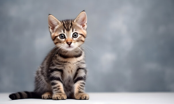 Cute bengal cat on white background copy space