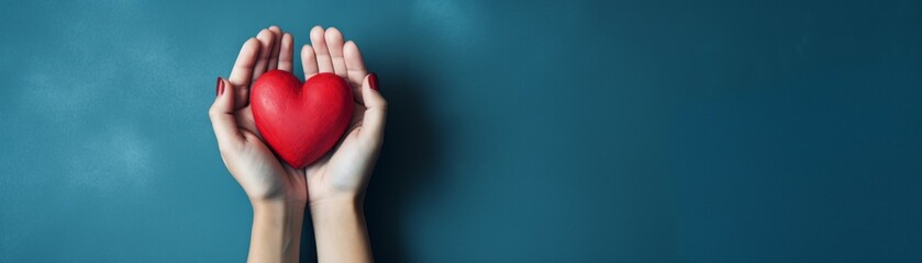 Fototapeta premium Hands hold a red heart on a isolated background