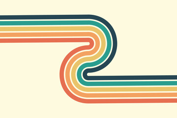 Abstract background of rainbow groovy Wavy Line design in 1970s Hippie Retro style. Vector pattern ready to use for cloth, textile, wrap and other.