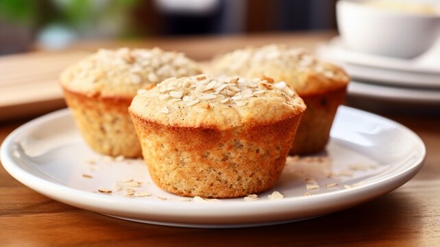 Banana wholemeal muffin plate AI Generated image
