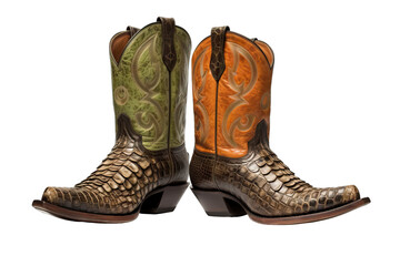 handcraft equestrianism equestrian rodeo ranching h stressed embossed leather isolated cutout Cowboy boots Exotic alligator Westernthemed photorealistic illustrations PNG cutout isolated