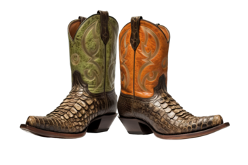 handcraft equestrianism equestrian rodeo ranching h stressed embossed leather isolated cutout Cowboy boots Exotic alligator Westernthemed photorealistic illustrations PNG cutout isolated