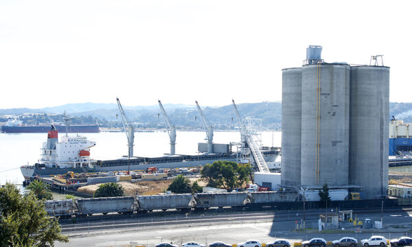 Benicia, CA - Dec 9, 2023:  Cargo Ship ELM K docked in Benicia.