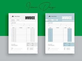 Clean invoice template vector design. Invoice Design. Business invoice form template. Invoicing quotes, money bills or pricelist and payment agreement design templates. payment receipt.
