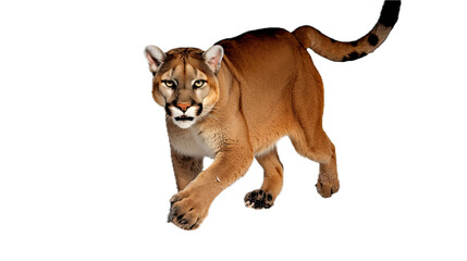a Mountain Lion/Puma in motion in a 3/4 view, PNG, in a Wildlife-themed, isolated, and transparent photorealistic illustration. Generative ai