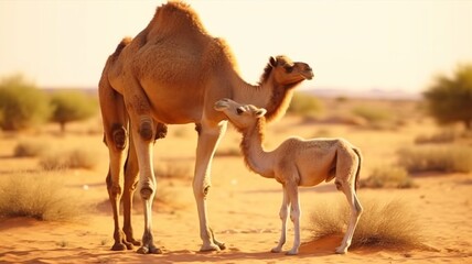 Camel caressing its baby AI Generated pictures