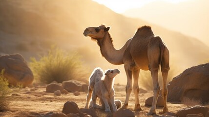 Camel caressing its baby AI Generated pictures