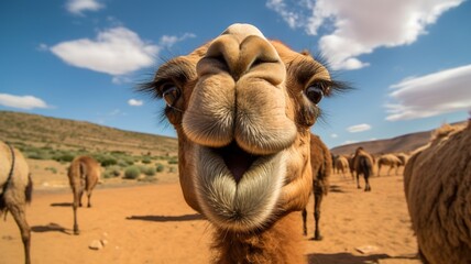 Camel face animal pictures Generative artificial intelligence - obrazy, fototapety, plakaty