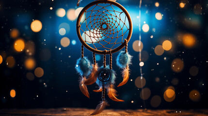 Dreamcatcher capturing dreams and glimpses of fate. - obrazy, fototapety, plakaty