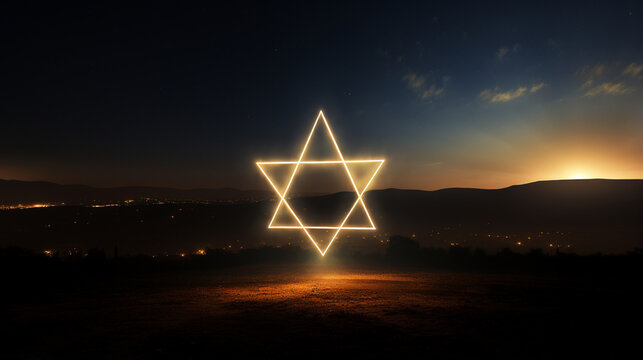 Lighting in the Sky Star of David. Minimalistic style ChatGPT The Star of David illuminates the night sky in a minimalist dance of light. Its sharp lines form a celestial geometry,