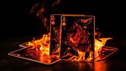 Cards Flaming playing black background AI Generated pictures