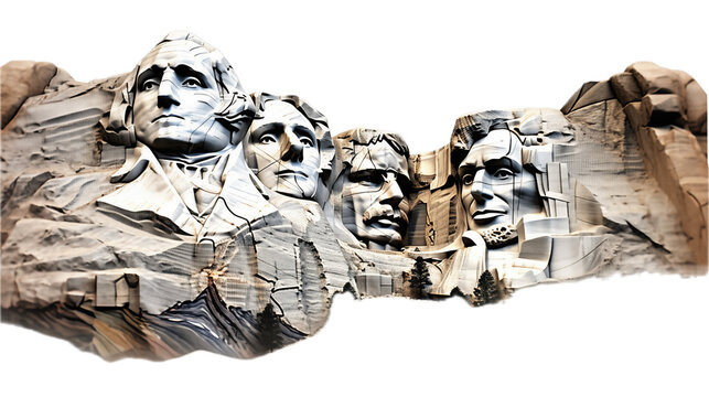 Mount Rushmore sculpted images of Washington, Jefferson, Roosevelt, and Lincoln in a side view, in a PNG, National Memorial-themed, isolated, and transparent photorealistic Illustration. Generative ai