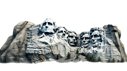 Mount Rushmore sculpted images of Washington, Jefferson, Roosevelt, and Lincoln in a side view, in a PNG, National Memorial-themed, isolated, and transparent photorealistic Illustration. Generative ai - obrazy, fototapety, plakaty
