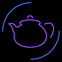 Obraz premium kettle tea neon sign, modern glowing banner design, colorful modern design trends on black background. Vector illustration.