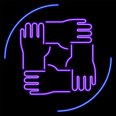 teamwork neon sign, modern glowing banner design, colorful modern design trends on black background. Vector illustration.