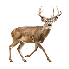 Naklejka na ściany i meble a Whitetail buck with antlers, in motion, 3/4 view, full body, PNG, in a Wildlife-themed, isolated, and transparent photorealistic illustration. Generative ai