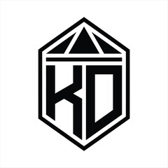 KD Letter Logo monogram simple hexagon shield shape with triangle crown isolated style design