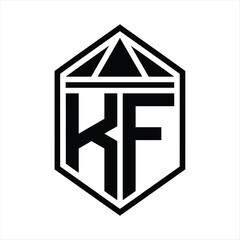 KF Letter Logo monogram simple hexagon shield shape with triangle crown isolated style design