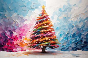 Christmas tree made of brush strokes , colorful christmas tree. 