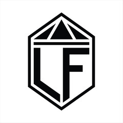 LF Letter Logo monogram simple hexagon shield shape with triangle crown isolated style design
