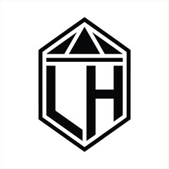 LH Letter Logo monogram simple hexagon shield shape with triangle crown isolated style design
