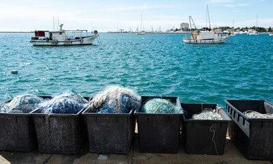 Shot of fishing nets by the sea